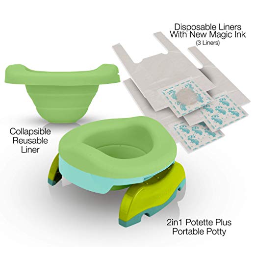 Kalencom Potette Plus Travel Potty Green Teal bundle with Collapsible reusable liner