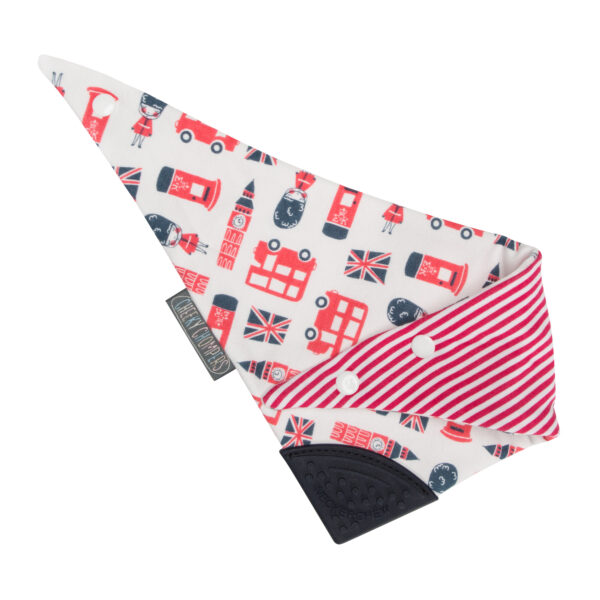 cheeky chompers teething bib London Town front and back folded